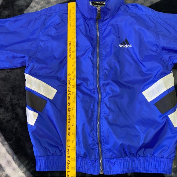 VTG Adidas Windbreaker Jacket Kids Boys Large Trefoil Blue 90s School Pockets - Picture 8 of 12